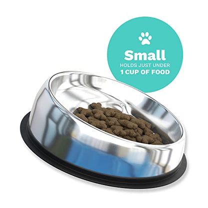 Enhanced Pet Bowl, Stainless Steel Slanted Dog Bowl with Raised Ridge for Flat-Faced Dog Breeds or Cats, Food-Grade Non-Slip No Spill Bowl for Dogs, Less Mess, Less Gas, and Better Digestion (Small) - size: Small