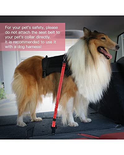 AUBELL Dog Seat Belt for Car,2 Pack Set 3-in-1 Adjustable Reflective Bungee Heavy Duty Dog Car Harness Tether with Clip Hook Latch & Buckle,Swivel Zinc Alloy Carabiner,Black+Red - color: Set Black+Red