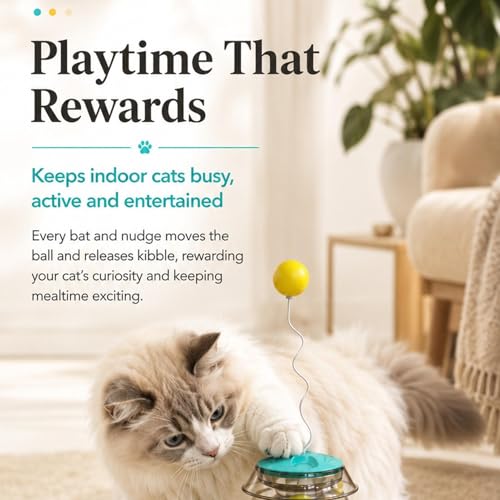 Cat Puzzle Toy - Interactive Treat Dispensing Slow Feeder Ball, Adjustable Teaser Design Structure, Durable Activity Training Support, Hunting Stimulation Boredom Relief Solution | Treat Dispensing Ca