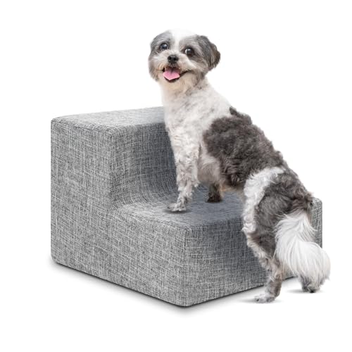 Best Pet Supplies Dog Stairs & Steps - Foam Steps for Small Dogs & Cats, Non-Slip Indoor Balanced Pet Step Support, Dog Ramp, No Assembly, Ash Gray Linen, 2-Step (12-inch Height) - color: Ash Gray Linen, size: H: 12 Inches (Standard)