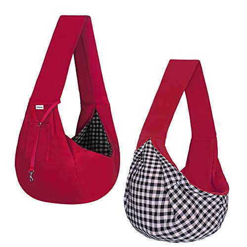 FDJASGY Small Pet Sling Carrier-Hands Free Reversible Pet Papoose Bag Tote Bag with a Pocket Safety Belt Dog Cat for Outdoor Travel (Red) - color: Red