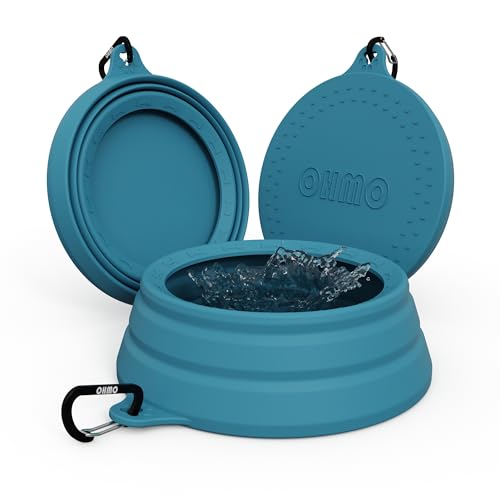 OHMO Spill Proof Collapsible Dog Water Bowl Large 34oz for Cars, No Splash Portable Bowls for Dog Travel, Pet Essentials for Road Trips, Cat Travel Accessories - color: Peacock Blue, size: 34oz