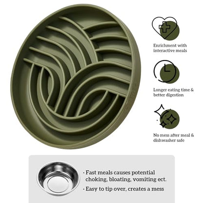OHMO Slow Feeder Dog Bowls(Tree Life, Camo Green) Enrichment Soft Silicone Food Safe Feeding Bowl Non Slip Suction Cup for All Breed Pet, Cat Slow Down Eating Dishes, Boredom and Anxiety Reducer - color: Camo Green