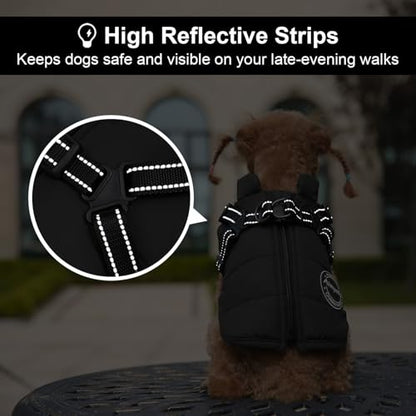 Dog Winter Coat, Warm Dog Jacket Reflective Adjustable Fleece Vest with Harness Built in, Windproof Pet Snow Jacket Snowsuit with Zipper for Small Medium Dogs, Black XS - color: Black, size: X-Small