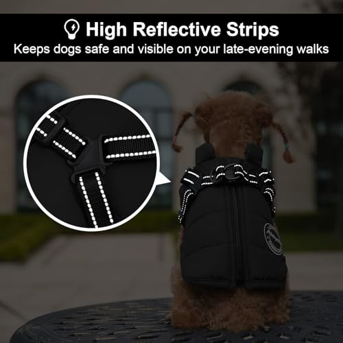 Dog Winter Coat, Warm Dog Jacket Reflective Adjustable Fleece Vest with Harness Built in, Windproof Pet Snow Jacket Snowsuit with Zipper for Small Medium Dogs, Black XS - color: Black, size: X-Small