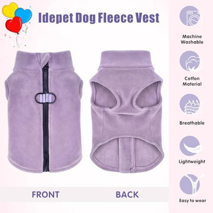 Idepet Dog Fleece Vest Sweater Zip Up Warm Pullover Dogs Jacket with D-Ring Leash Winter Cold Weater Coat Pet Sweatershirt Clothes Hoodie for Small Medium Dogs Boy Girl (Purple, XXS) - color: Purple, size: XXS
