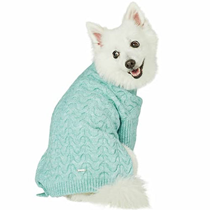 Blueberry Pet 2023 New Classic Fuzzy Textured Knit Pullover Turtle-Neck Dog Sweater in Heathered Jade, Back Length 16", Pack of 1 Clothes for Dogs - color: Heathered Jade, Turtle-neck, size: 16 inch