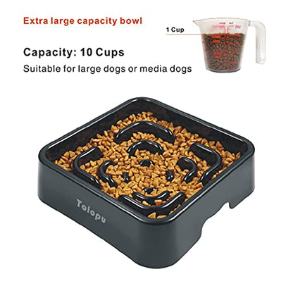 Extra-Large Durable ABS Large Slow Feeder Dog Bowls(10 Cups Capacity) Stop Bloat Bowl Anti-Choking &Anti-Gulping & Fun Feeding Bowl (Large, Black)