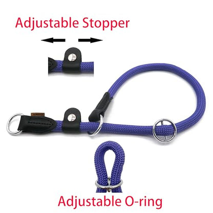 Braided Round Martingale Dog Collar, Training Collar with Slidable Stop Ring and Adjustable Stopper - Ideal for Medium Dogs (M(1/3") - 18" Long, Purple) - color: purple, size: M(1/3") - 18" Long with stopper