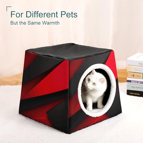 Collapsible Soft Dog Crate Pet Kennel Houses Red Black Printed Lightweight Travel Crate Kennel Indoor & Outdoor, 13.8"x13.8"x11.8"