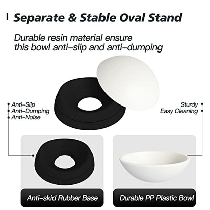 Elevated Cat Bowl, Adjustable Raised Slanted Food Bowl for Cats and Small Dogs, Wide Shallow PP Dish with TPR Non Slip Base, Whisker Friendly, 17 oz - color: Milky White, Black
