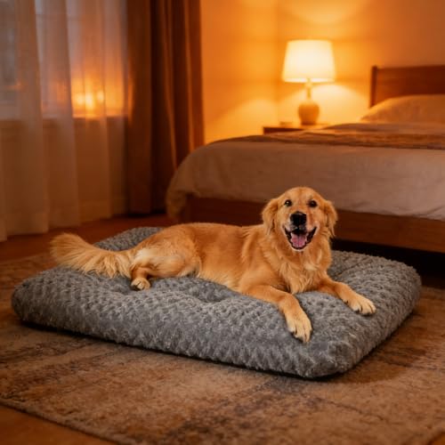 Large Dog Bed Deluxe Plush, Washable Big Dog Beds, Indestructible Dog Crate Pad, Anti-Slip Soft Pet Bed, Comfy Kennel Pad for Large, Jumbo, Small, Medium Dogs Extra, 35"x 23"-XL, Dark Gray - color: Dark Grey, size: 35"L x 23"W x 4"Th