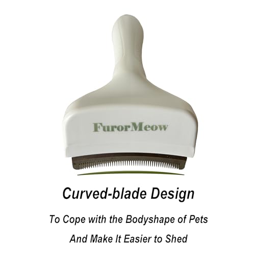 Pet Deshedding Tool with Curve Blade, Cat Grooming Brush, Tight V-shaped Teeth Shedding Comb for Cat and Small Dog (White, Small) - color: White, size: Small