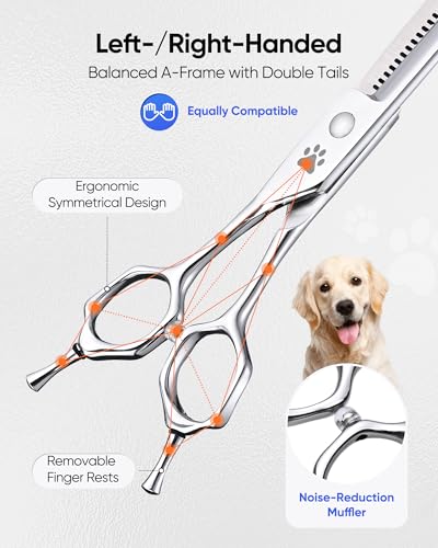 ULG Curved Thinning Dog Shears for Grooming, 7 Inch Professional Curved Thinning Dog Grooming Scissors for Blending and Thinning, 40-Tooth 15%-20% Rate 440C Stainless Steel Pet Hair Scissors - size: 7.0 Inch (Thinning)