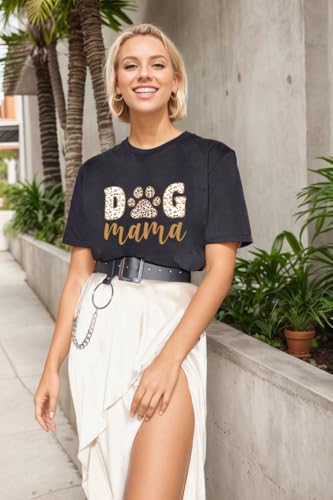 YHHR Mama Shirt Dog Mom Shirt Funny Dog Paw Graphic Letter Tee Shirts with Pockets Pets Lover Short Sleeve Tops - color: Darkgrey, size: Small