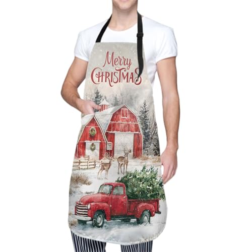 Sweetshow Cute Dog Apron with 2 Pockets and Adjustable Neck Waterproof Kitchen Cooking Dog Grooming Aprons for Women Men - color: Red Truck