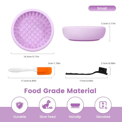 Dog Slow Feeder Licking Bowl,Freezeable Anxiety Relief Treat Dispenser, Non-Slip Anti-chocking Pet Dish, Interactive Puzzle Toy for Small Medium Breed,Freezable BPA Free Silicone Dishwasher Safe - color: purple, size: S