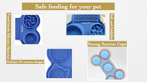 Pet Feeding Dishes,Slow Feeder Lick Mat for Dogs,Cat Licking Mat with Strong Suction Cups - 6-in-1 Interactive Snuffle Mat for Fast Eaters,Anxiety Relief,Grooming & Bath Time (Dark Blue) - color: Dark Blue