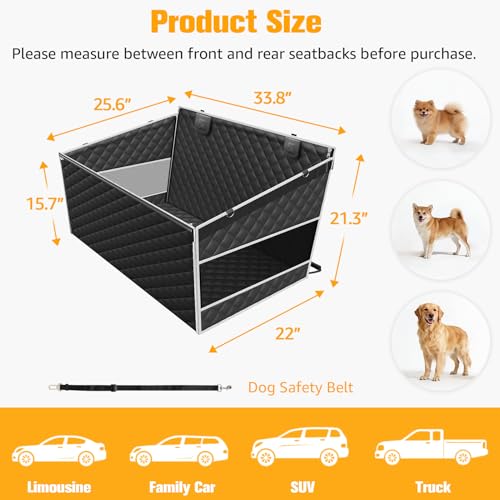 PETICON Dog Car Seat for Large/Medium Dogs, One-Piece Hard Bottom Back Seat Extender with 2 Mesh Windows, Waterproof Pet Carseat with Storage Pocket, Dog Hammock for Cars, SUVs and Trucks - size: XL