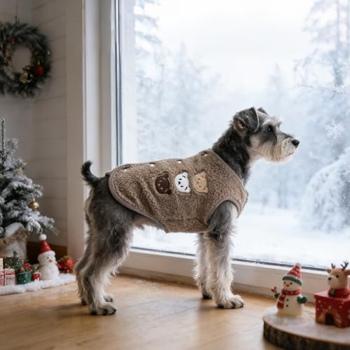 Dog Fleece Vest Sweater Button-Up Warm Pullover Step-in Dog Jacket with Bear Print, Winter Cold Weather Coat Clothes Hoodie for Small Medium Dogs Puppy Boy Girl(Brown, M(8 to 12 lbs)) - color: Brown, size: M(8 to 12 lbs)