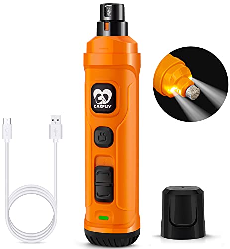 Casfuy Dog Nail Grinder with 2 LED Light - New Version 2-Speed Powerful Electric Pet Nail Trimmer Professional Quiet Painless Paws Grooming & Smoothing for Small Medium Large Dogs and Cats (Orange) - color: A-Orange