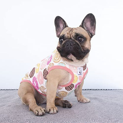 iChoue 100% Breathable Cotton French Bulldog Halloween Cartoon T Shirts Cute Clothes for Medium Dogs Vest Tank Tops Frenchie English Boston Terrier Pitbull Donuts - Large Plus - color: Print Donuts, size: Large Plus ( 35 - 45 lbs )