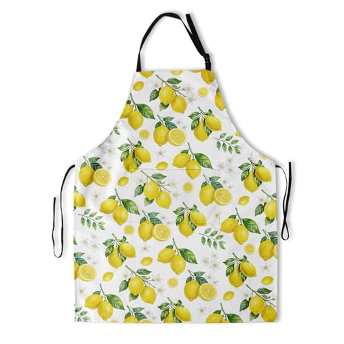 Sweetshow Cute Dog Apron with 2 Pockets and Adjustable Neck Waterproof Kitchen Cooking Dog Grooming Aprons for Women Men - color: Yellow Lemon