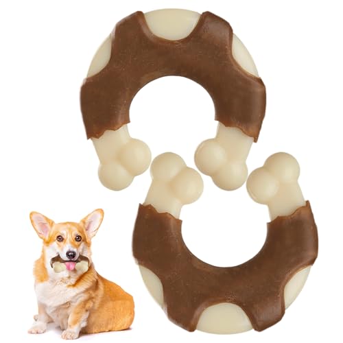 Durable Nylon Dog Toys, 2 Pack Tough Chew Toys for Aggressive Chewers, Beef-Flavored Hoof-Shaped Dog Chew Bones for Large/Medium Breed Dogs, Teeth Cleaning and Anxiety Relief - size: Large+Large