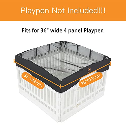 PJYuCien Playpen Top Cover for 36'' Width 4 Panel Pen, Black | More Peace of Mind, More Safe, and Reduce Mess, Suitable for Puppy, Duck, and Other Small Animals,Adhesive Tape Connect - style: Black Cover, 36"Width, Black ( Adhesive Tape Connections )