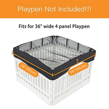 PJYuCien Playpen Top Cover for 36'' Width 4 Panel Pen, Black | More Peace of Mind, More Safe, and Reduce Mess, Suitable for Puppy, Duck, and Other Small Animals,Adhesive Tape Connect - style: Black Cover, 36"Width, Black ( Adhesive Tape Connections )