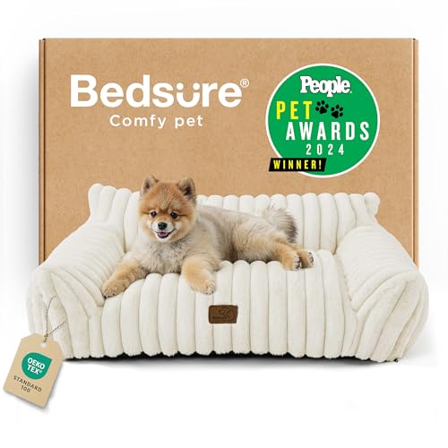 Bedsure ComfyFleece™ Cute Cat Couch for Pets - As Seen on TV on Good Day New York, Small Medium Dog Bed, Supportive Couch Bed for Small Dogs, 30 Inch, Cream - color: Cream, size: 30x20x10"