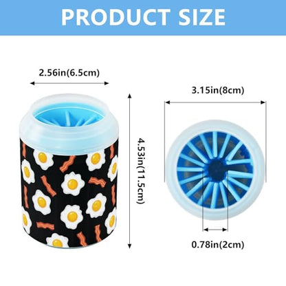 Breakfast Egg Bacon Black Pattern Dog Paw Cleaner Cup with Soft Silicone Brush, Lightweight Small Portable Muddy Paw Washer for Dogs, Easy to Use Pet Foot Cleaner