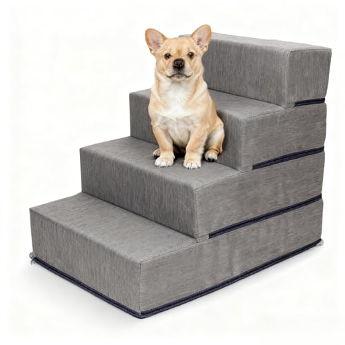 Elevon Dog Stairs for Bed 23.5" H, 4-Step Dog Steps for High Bed and Couch, Pet Steps for Small Dogs and Cats, Non-Slip Balanced Pet Ramp Indoor, Grey - style: 4-Step/ Gray