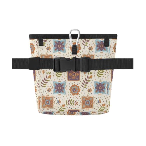 Flower Water-Resistant Dog Treat Pouch, 3 Ways to Wear Treat Bag with Magnetic Closure & Reflective Strip, Hands-Free for Pet Training, Walking