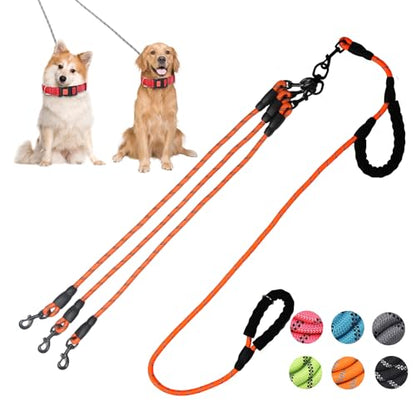 Dual Dog Leash, 360° Anti-Tangle, No Pull, Double Handle & Reflective Double Dog Leash – Perfect for Small/Medium Dogs - color: Red, size: 3 Way