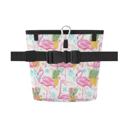 Flamingos Water-Resistant Dog Treat Pouch, 3 Ways to Wear Treat Bag with Magnetic Closure & Reflective Strip, Hands-Free for Pet Training, Walking