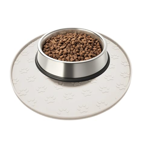 Pet Feeding Mat, Waterproof, Raised Edges to Prevent Spills, Easy Clean in Dishwasher, Dogs and Cats Placemat Tray to Stop Food and Water Bowl Messes on Floor(1Pack Beige) - color: 1Pack Beige