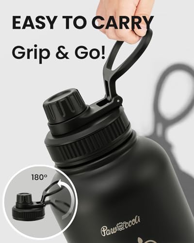 34oz Dog Water Bottle, Stainless Steel Dog Water Bottle Dispenser with Detachable Food & Water Bowls, Keeps Water Hot/Cold, for Walking, Hiking, Camping(Black)