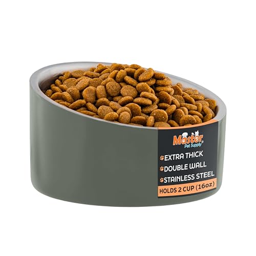 Master Pet Supply Stainless Steel Slanted Dog Cat Food Bowl - 16 oz Heavy Duty - Camo Patrol, Double Wall Insulated, Non-Slip Elevated Bowl for French Bulldogs Pugs Cats, Anti Rust Dishwasher Safe - color: Camo Patrol, size: 2 Cups (16 oz)