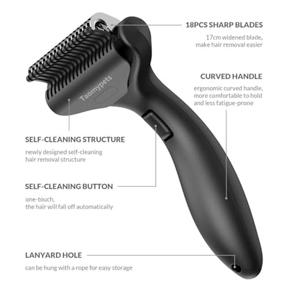 Self Cleaning Grooming Rake Brush for Shedding Gently Removes Loose Undercoat Mats Tangled Deshedding Grooming Tool for Dogs Cats Extra Wide (Black) - color: Black