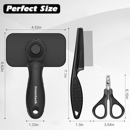 3PCS Cat Grooming Supplies, Cat Brush & Nail Clipper/Trimmer & Flea Comb for Shedding Indoor Cats Essentials Stuff Accessories (Black) - color: Black