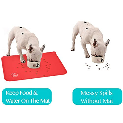 Silicone Waterproof Dog Cat Pet Feeding Mats, Non Slip, Easy Clean Pet Dog Cat Bowl Mats Placemat (18.5" x 11.5") Red - color: Red, size: 18.5" x 11.5"
