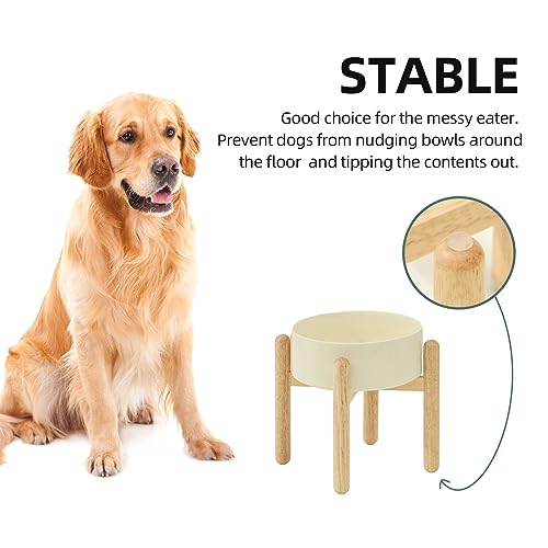 Havniva 8.3inch Ceramic Raised Dog Bowl with Stand, Elevated Dog Bowls for Large Breed Dog Food and Water Bowl Non-Slip Dog Dish Large Capacity Feeding Pet Water Bowl - color: Bowl+Stand - Light Yellow, size: 8.3inch