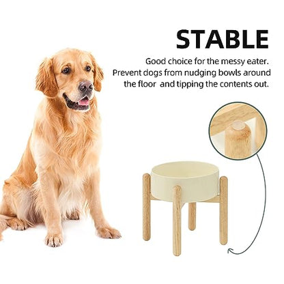 Havniva 8.3inch Ceramic Raised Dog Bowl with Stand, Elevated Dog Bowls for Large Breed Dog Food and Water Bowl Non-Slip Dog Dish Large Capacity Feeding Pet Water Bowl - color: Bowl+Stand - Light Yellow, size: 8.3inch