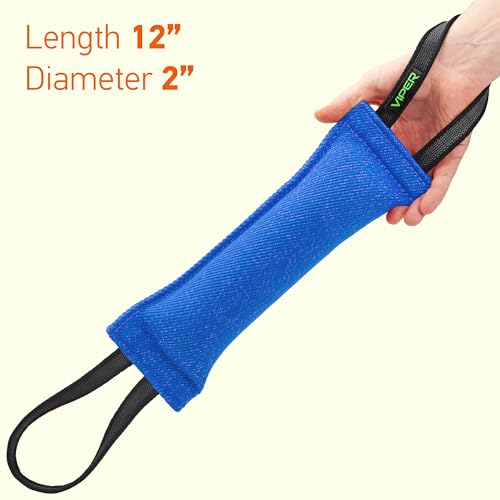 Viper Heavy Duty French Linen Dog Bite Tug Toy - K9 Trainer, Tough and Durable for Dogs Shutzhund IPO K-9 - Blue - 12in L x 2in W - color: Blue, size: 12in L x 2in W