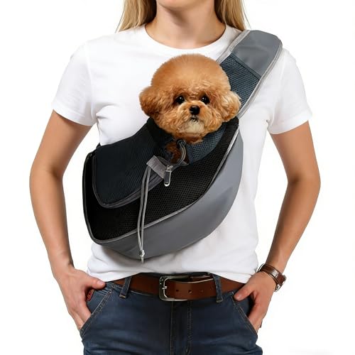 Dog Sling Carrier, Up to 5 lbs, Breathable Mesh Hand-Free Bag for Small Dogs Cat for Traveling, Hiking, Medium, Black - color: 1 Black, size: 13.0"L x 9.1"W x 2.0"H