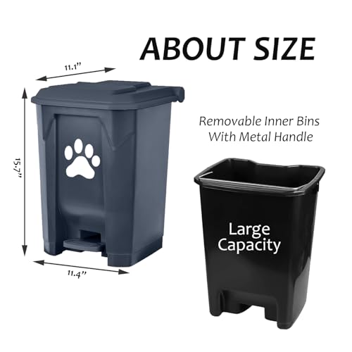 tebiete Dog Poop Trash Can Outdoors Pet Waste Station with Lid Dog Waste Disposal Container with Removable Inner Bin Bucket Hands-Free Pedal Garden Yard Home with Waste Bags, Grey - color: 1Pack Grey