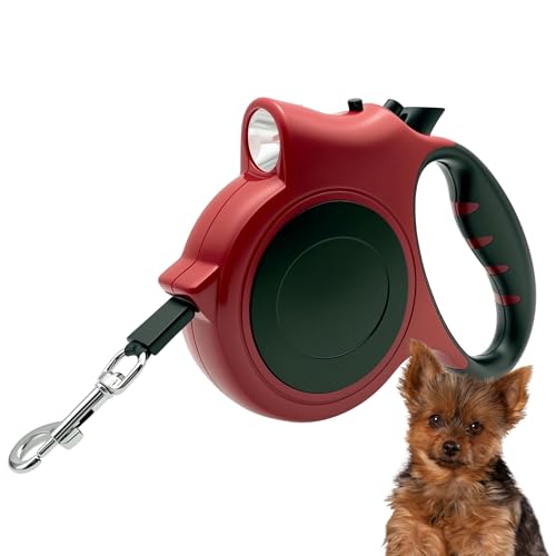 Led Retractable Dog Leash – 16ft Extendable, Built-in Led Light for Safe Walks with Small to Medium Dogs (Red) - color: red