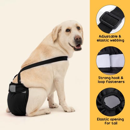 3 Pack Avont Washable Female Dog Diaper with Suspender, Reusable Girl Doggie Diapers for Small Medium Large Doggy in Heat Cycle Period Incontinence -L - color: Black, size: L