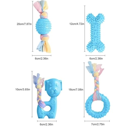 Puppy Chew Toys Set, Soft Rubber Teething Toys for Small Dogs, Durable Interactive Dog Toys with Cotton Rope, Pink & Blue 2 Colors